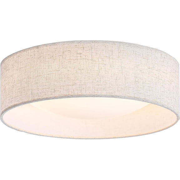 13" Fabric Flush Mount Ceiling Light, 24W 3000K LED Closed to Ceiling Light Fixture with Classic Linen Drum Design for Bedrooms, Kitchen, Dining Room, Hallway