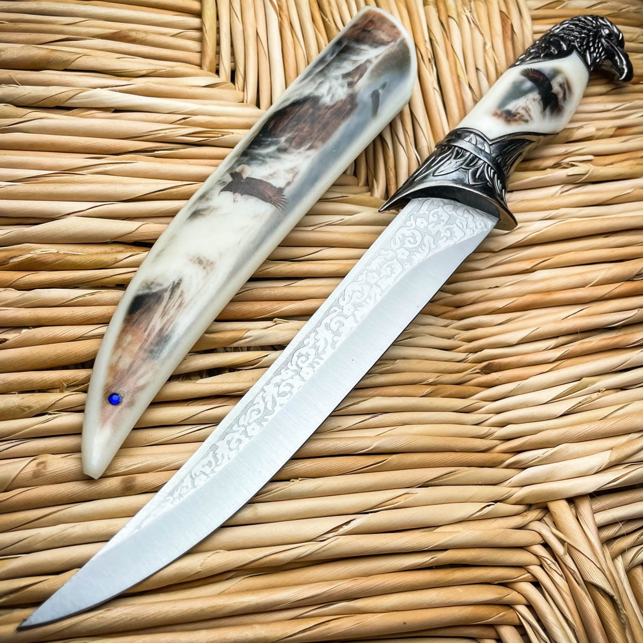 13" Fantasy Eagle Head Fixed Blade Outdoor Hunting Knife Gift