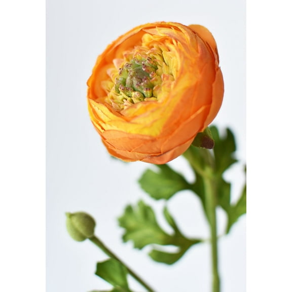13" Faux Orange Ranunculus Stem