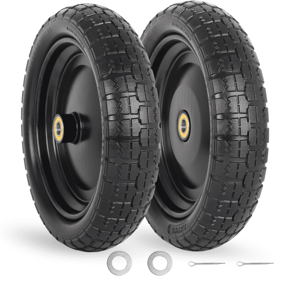 13" Flat-free Solid Tire and Wheel, with 5/8" Axle Bore Hole, 2.2" Offset Hub, Replacement 4.00-6 Wheelbarrow tire, Compatible with Garden Wagon Trolley Dolly, 2 Pack