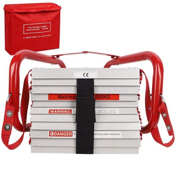 13 Foot 2-Story Fire Escape Ladder, Retractable Window Hooks, Anti-Slip Aluminum Rungs, 1000 lbs Capacity Emergency Safety Ladder with Storage Canvas Bag
