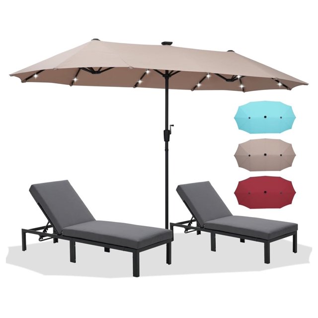 13 Ft/15 FT Large Patio Umbrella with 36/ Solar LED Lights, Double