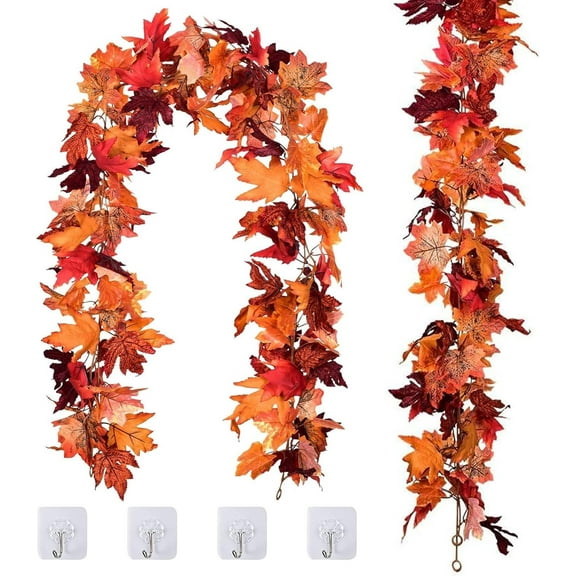 13 Ft Fall Garland Maple Leaf for Mantle, 2 Pack Hanging Vine Garland Fall Decor for Home, Artificial Autumn Leaves Garlands Thanksgiving Decor for Porch Fireplace Party Christmas