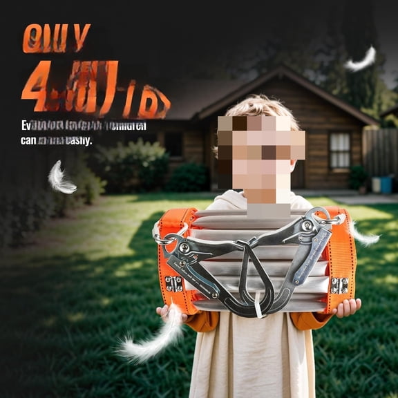 13 Ft Fire Escape Ladder with 2 Heavy Hooks, 2 Story Emergency Fire Ladder with Aluminum Anti-Slip Rungs for Kids and Adults, Reusable Portable Safety Ladder for Windows and Balcony$$