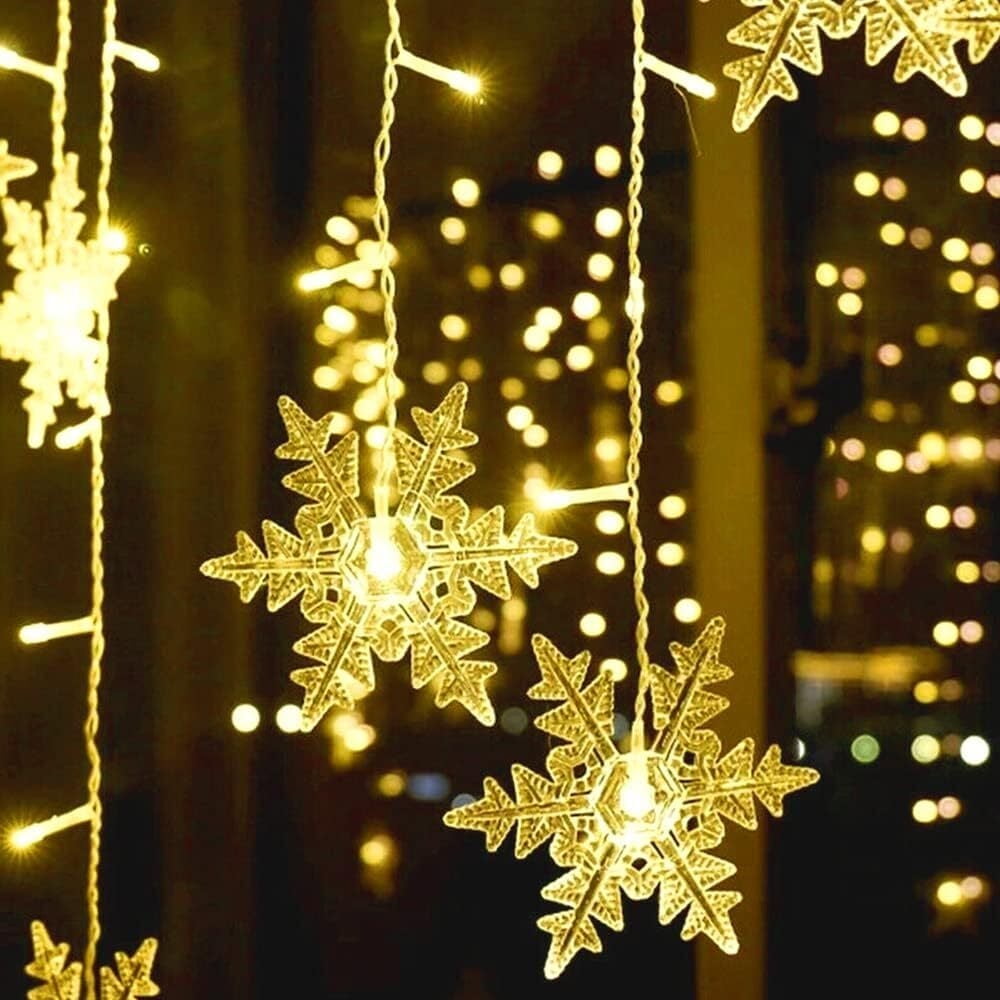 13 Ft Snowflake Curtain Light Plug in String Light LED Fairy Night Light, Perfect for Christmas Wedding Party Decoration Chandelier Luminarias - Warm White