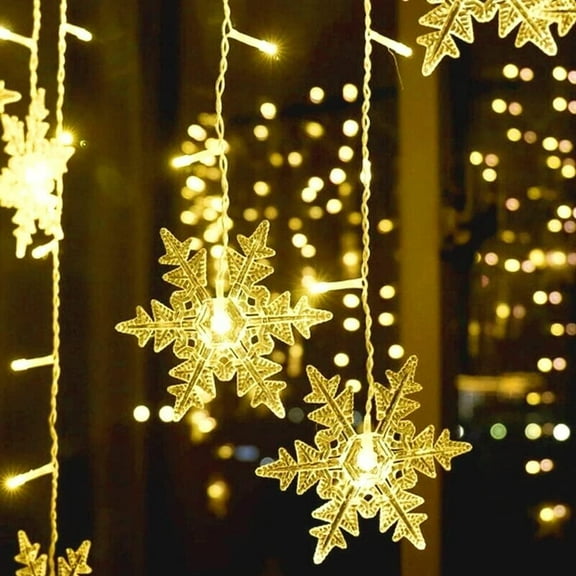 13 Ft Snowflake Curtain Light Plug in String Light LED Fairy Night Light, Perfect for Christmas Wedding Party Decoration Chandelier Luminarias - Warm White