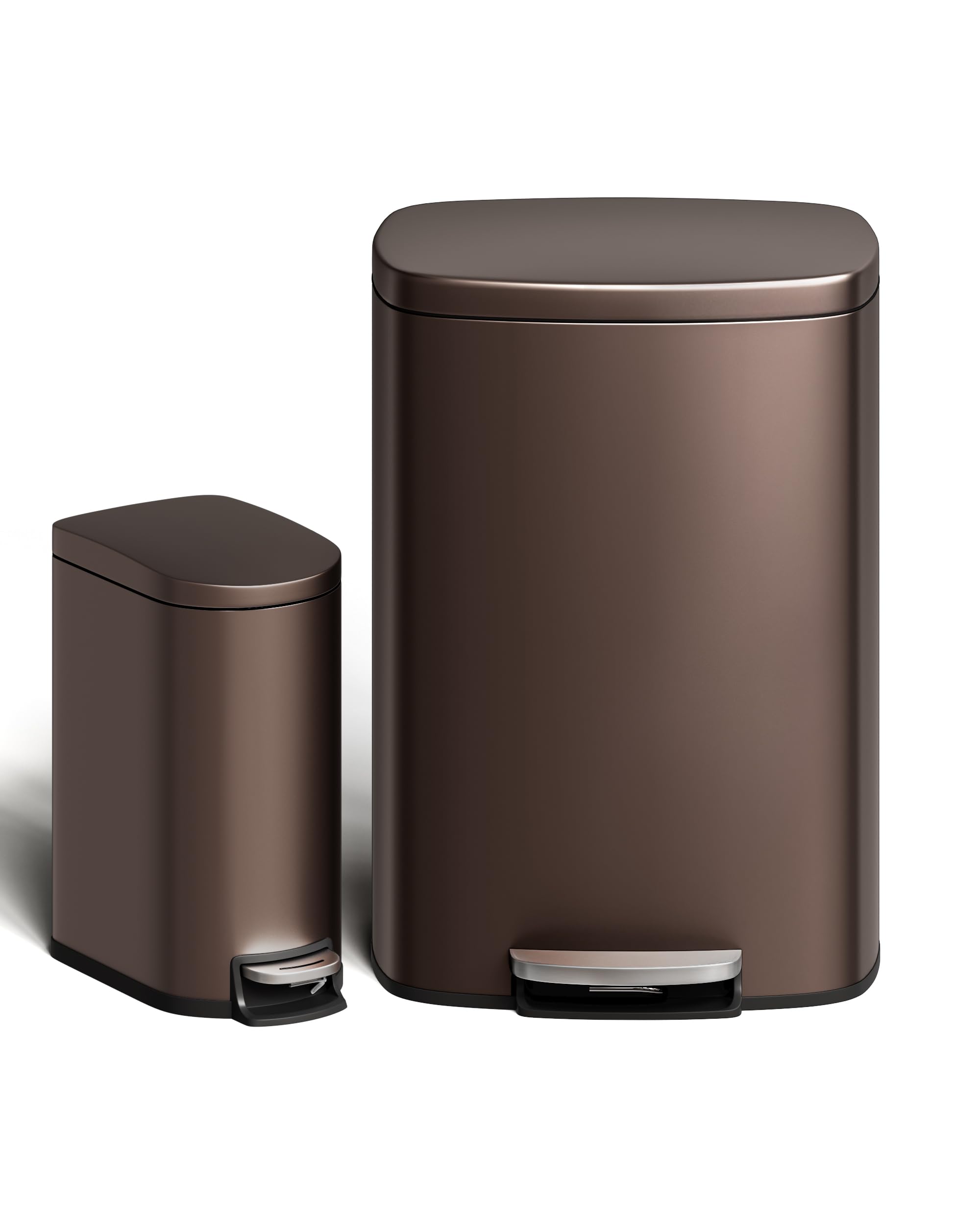 Stainless Steel Kitchen Trash Can Combo Set,50L+10L Step Pedal Garbage, Removable Inner Buckets for Bathroom, Kitchen, Office