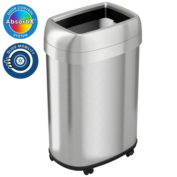 13 Gal Oval Open Top Kitchen Trash Can Recycling Bin with Wheels and Double Odor Filters