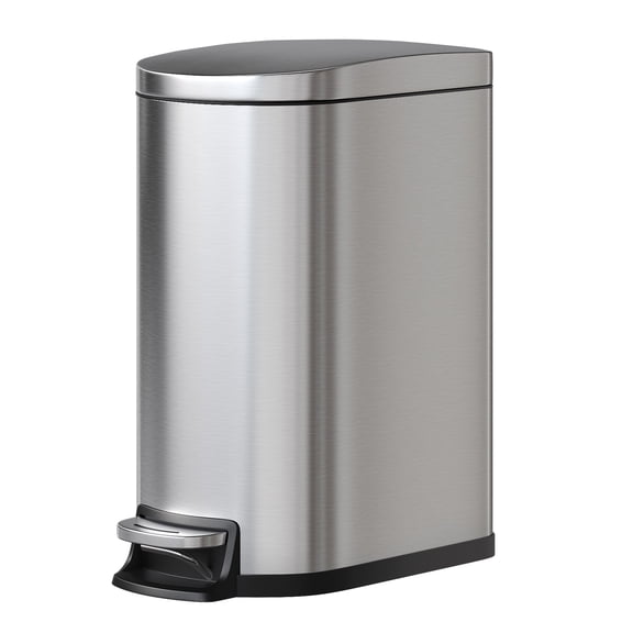 13 Gal Slim Kitchen Trash Can with Soft Close Lid, Step Pedal, Large Step-on Metal Trash Bin, Stainless Steel, with Inner Bucket & Rear Handle, for Home, Office, Commercial, 50 L