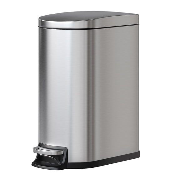 13 Gal Slim Kitchen Trash Can with Soft Close Lid, Step Pedal, Large Step-on Metal Trash Bin, Stainless Steel, with Inner Bucket & Rear Handle, for Home, Office, Commercial, 50 L