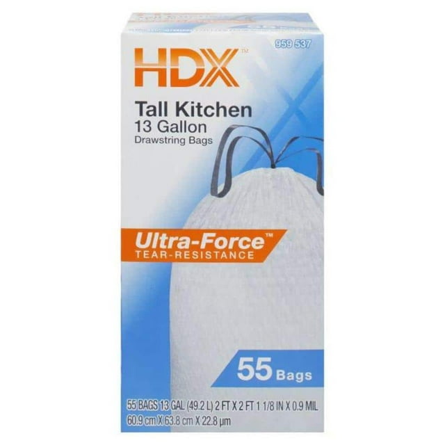 13 Gal.Â&nbsp;FLEXÂ&nbsp;White Drawstring Kitchen Trash Bags (55 Count)