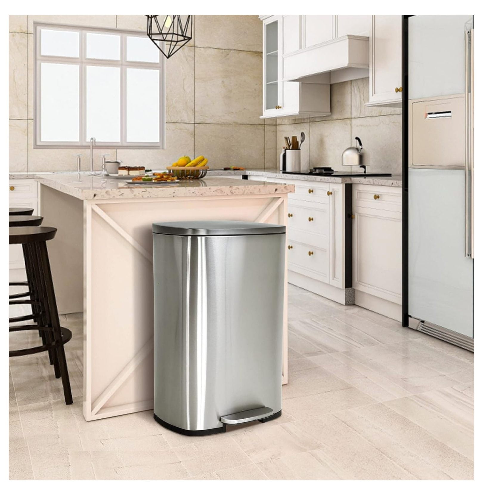 13 Gallon/50 L Kitchen Trash Can, Stainless Steel Garbage Can with Lid