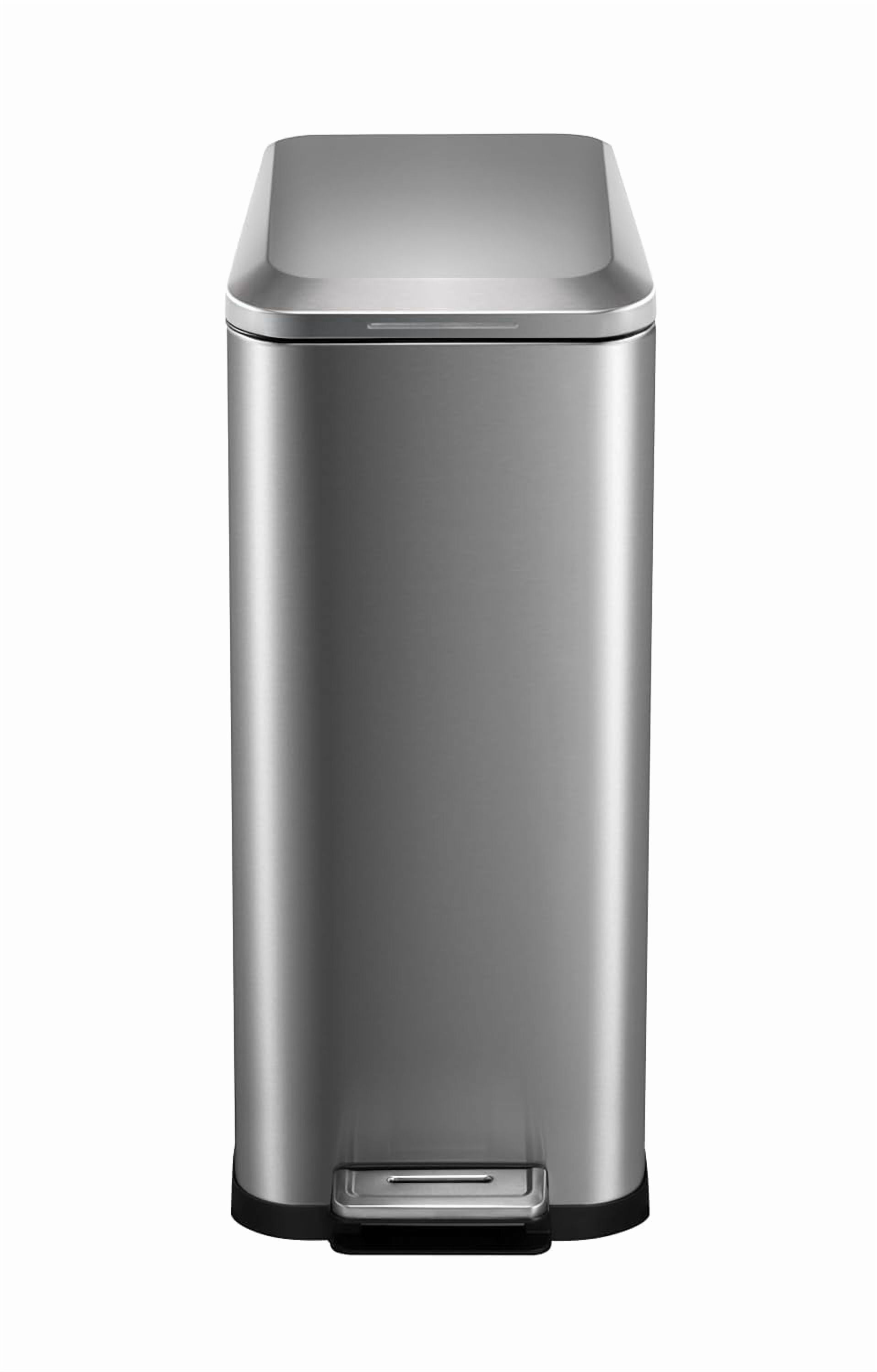13 Gallon/50 L Stainless Steel Trash Can with Soft-Close Lid for Kitchen, Dining Room,Fingerprint Resistant Narrow Rectangle Garbage Can with Removable Inner Bucket Trash Bin,Silver