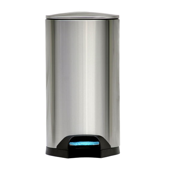 13 Gallon / 50 Liter Brushed Stainless Steel Silver Color Step-on Trash Can