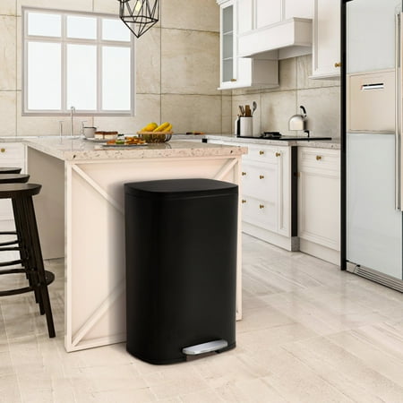 13 Gallon/50 Liter Kitchen Trash Can ,Stainless steel trash can,Kitchen Trash Can with Lid ,Stainless Steel Fingerprint-proof Brushed Rectangular Step-on Trash Can Trash ,Odor Proof and Hygienic