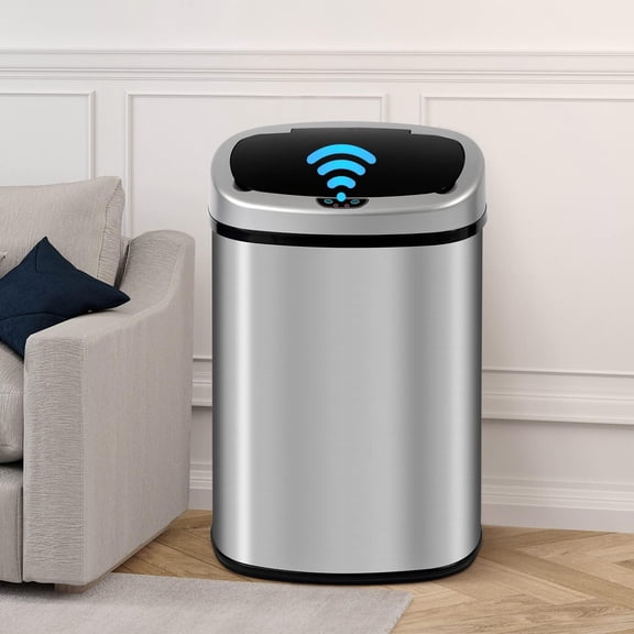 13 Gallon/50 Liter Kitchen Trash Can With Touchless Motion Sensor, Automatic Stainless-Steel Simple Human Garbage Bin, Anti-Fingerprint Mute Design, Smart Lid