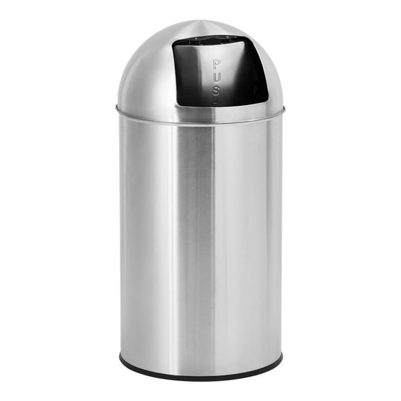 13 Gallon/50 Liter Trash Can, Cylindrical Garbage Can with Push Lid, Heavy Duty Stainless Steel Waste Bin with Removable Inner Bucket, Outdoor Trash Bin for Commercial Use