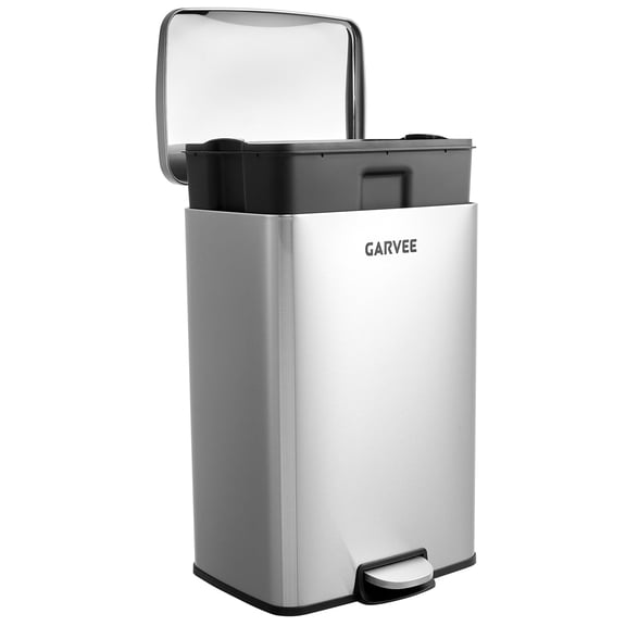 13 Gallon / 50L Kitchen Trash Can, Stainless Steel Step Garbage Can with Removable Inner Bucket, Large Metal Waste Bin with Quiet Soft-Close Lid for Home, Office, Garage