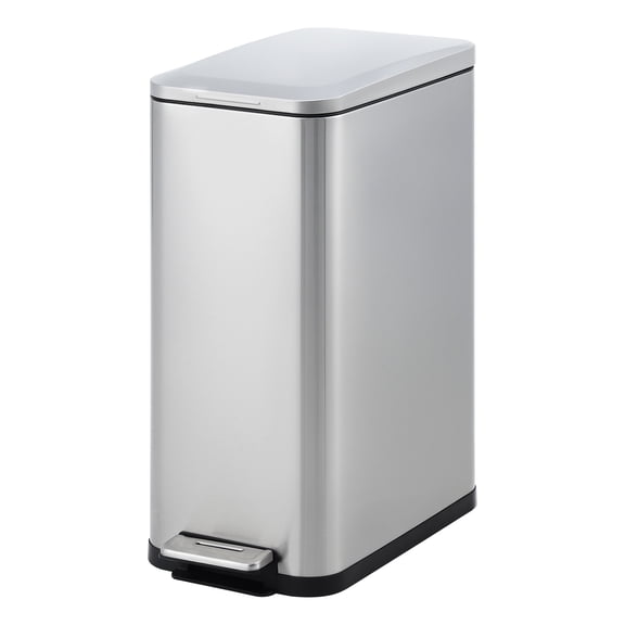 13 Gallon/50L Slim Trash Can, Stainless Steel Garbage Can with Quiet Soft-Close Lid & Removable Inner Bucket, Narrow Rectangular Recycling Bin for Kitchen Bathroom, Space-Saving