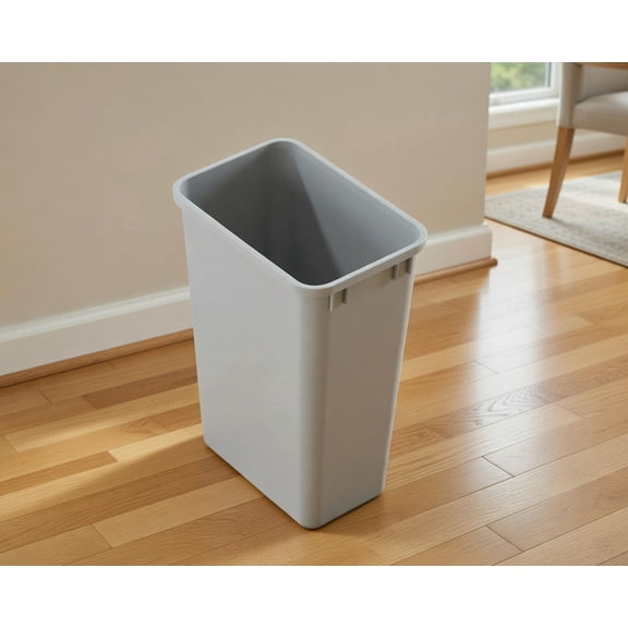 13 Gallon 50 Quart Plastic Kitchen Trash Can, Slim Rectangular Garbage Bin with Lid, Grey, Space Saving Tall Waste Basket for Home, Kitchen, Office
