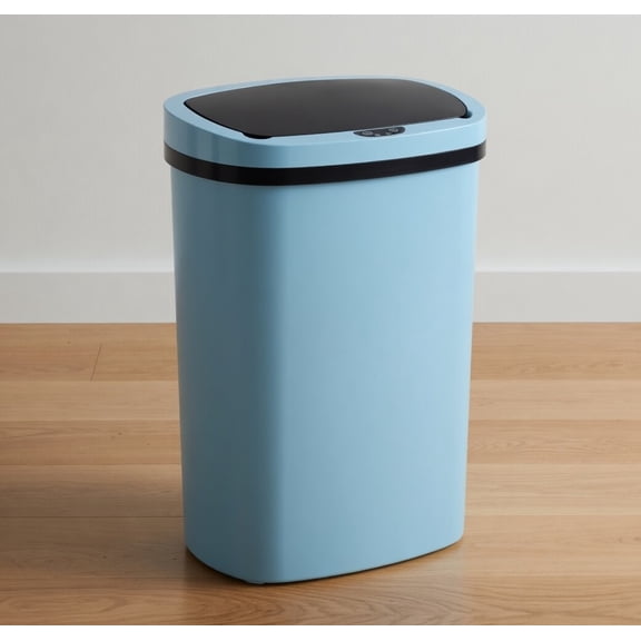 13 Gallon/52 quart/49.21 L Automatic Touchless Kitchen Trash Can with Motion Sensor Lid, Blue Plastic Hands-Free Garbage Bin with Non-Slip Base and Large Capacity