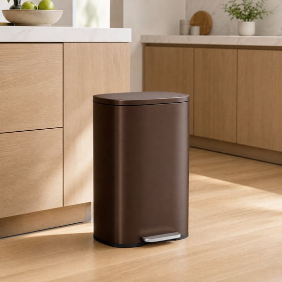 13 Gallon/52 quart/49.21 L Stainless Steel Pedal Trash Can with Soft-Close Lid, Fingerprint-Resistant Kitchen Garbage Bin with Removable Inner Bucket - Bronze Finish