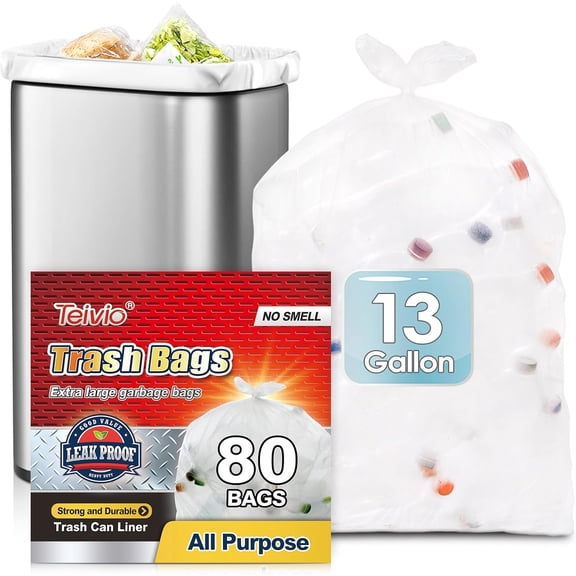 13 Gallon 80 Counts Strong Trash Bags Garbage Bags by , Bin Liners, Plastic Bags for home office kitchen, Clear