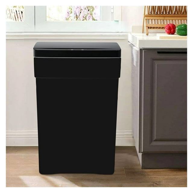 13 Gallon Automatic Sensor Trash Can, Black, Plastic, 13.0 Gallons