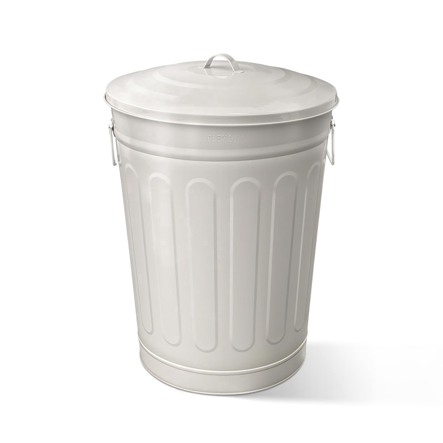 13-Gallon Beige Galvanized Steel Round Fire Resistant Trash Can with Lid