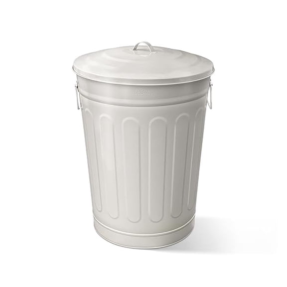 13-Gallon Beige Galvanized Steel Round Trash Can with Lid