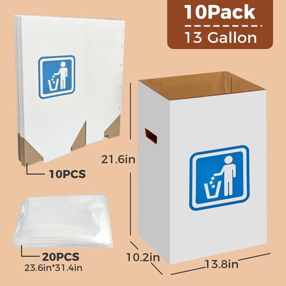 13 Gallon Cardboard Trash Cans for Events Pack of 10 with Liners Outdoor Portable Garbage Can