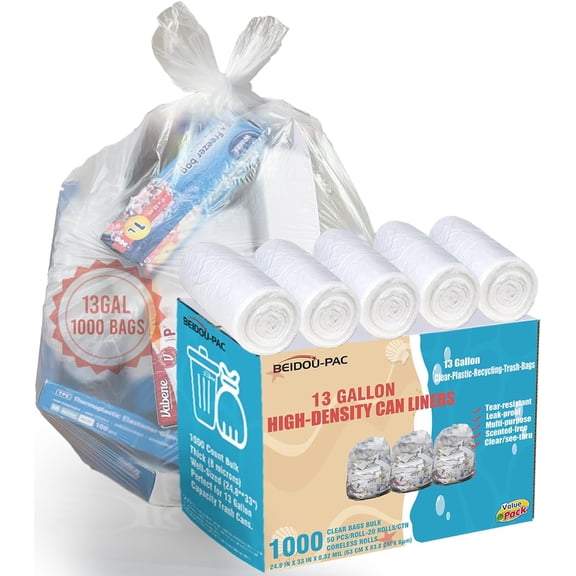 13 Gallon Clear HDPE Trash Bags 1000 Count Value Pack