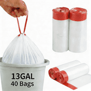 13 Gallon Drawstring Trash Bags, 40 Count   Easy Tear, Leak & Puncture Resistant, Kitchen & Household Garbage Bags with Sturdy Handles, Easy-Dispense Roll