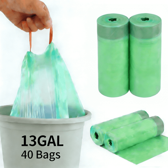 13 Gallon Drawstring Trash Bags, 40 Count – Easy Tear, Leak & Puncture Resistant, Kitchen & Household Garbage Bags with Sturdy Handles, Easy-Dispense Roll