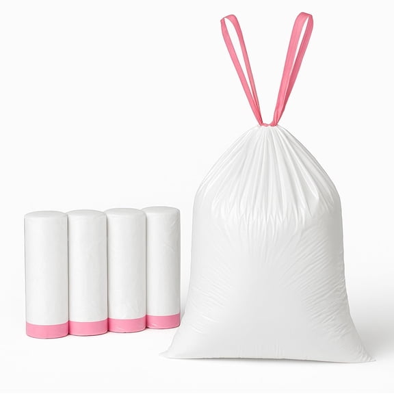 13 Gallon Drawstring Trash Bags for Kitchen - Tall White Garbage Bags with Easy -Off Roll, Heavy-Duty, Leak-Proof & Odor-Free - 120 Count