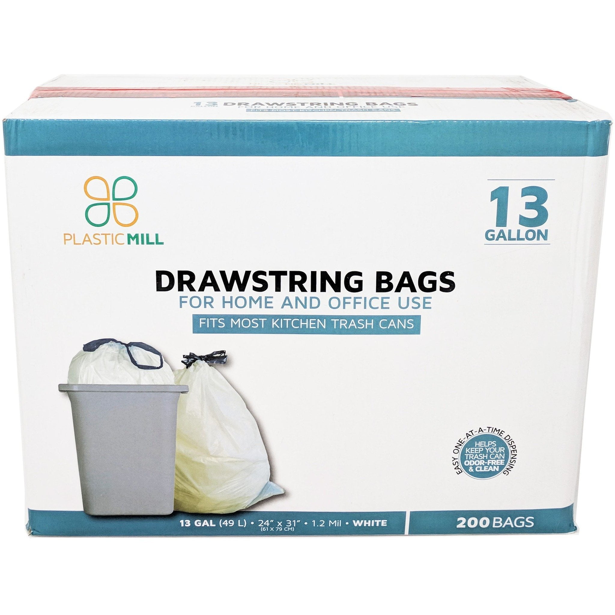 13 Gallon White Drawstring Trash Bags, 1.2 Mil Thickness