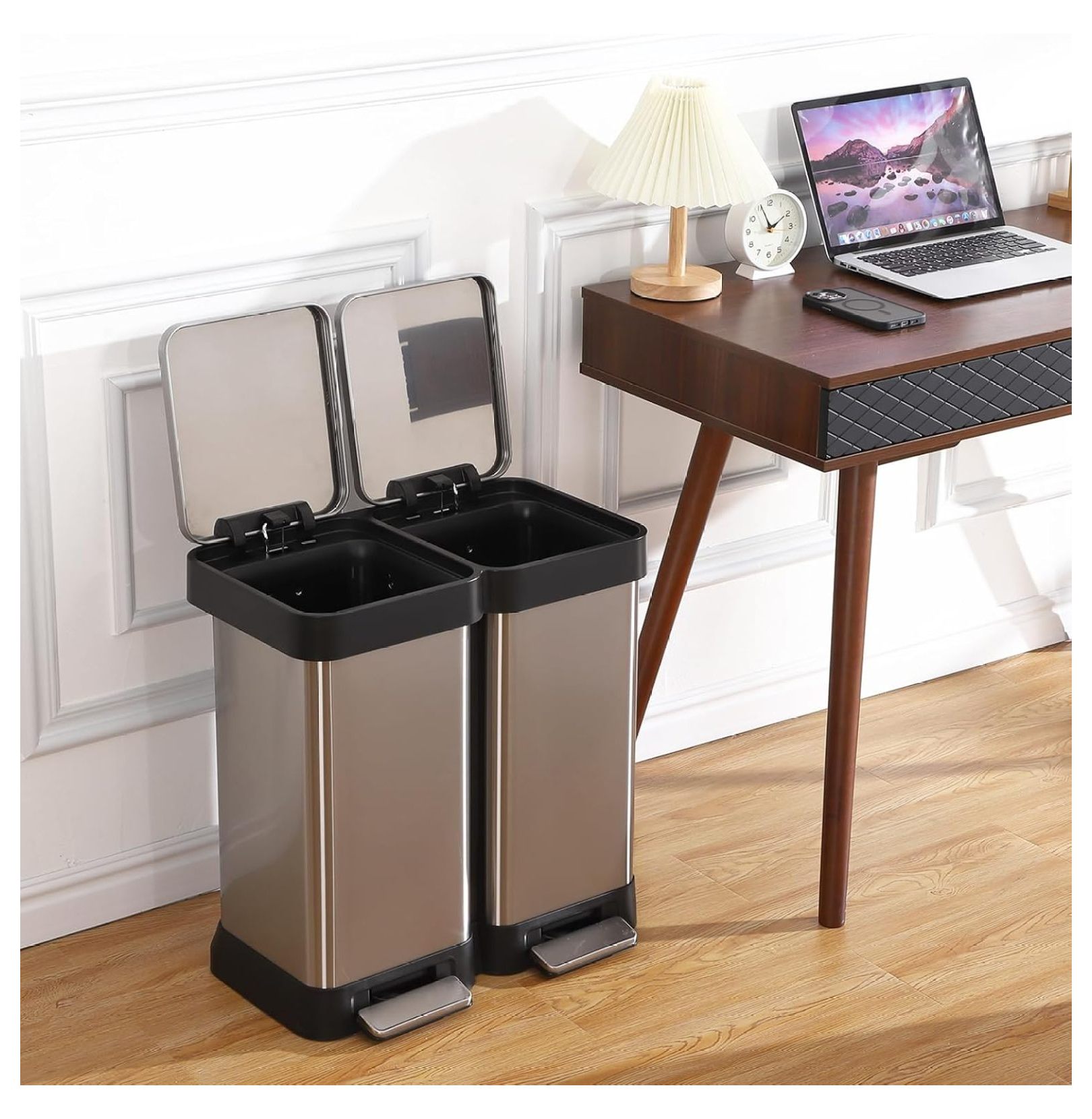 13 Gallon Dual Trash and Recycling Bin, Fingerprint Proof Stainless