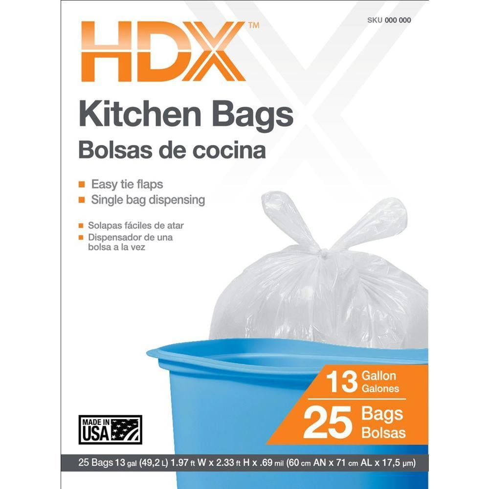 Basic Kitchen Trash Bags, 13 Gallon, Flap tie, 20 Bags