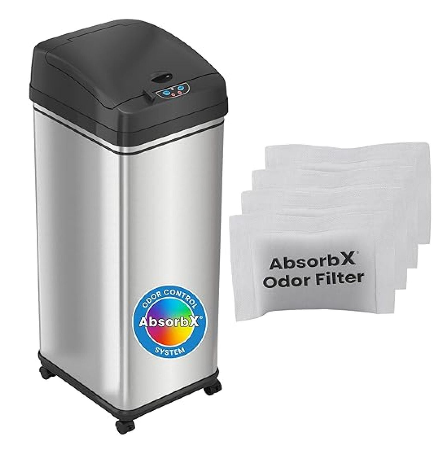 13 Gallon Glide Sensor Trash Can with Wheels and 4 Filters, Odor ...