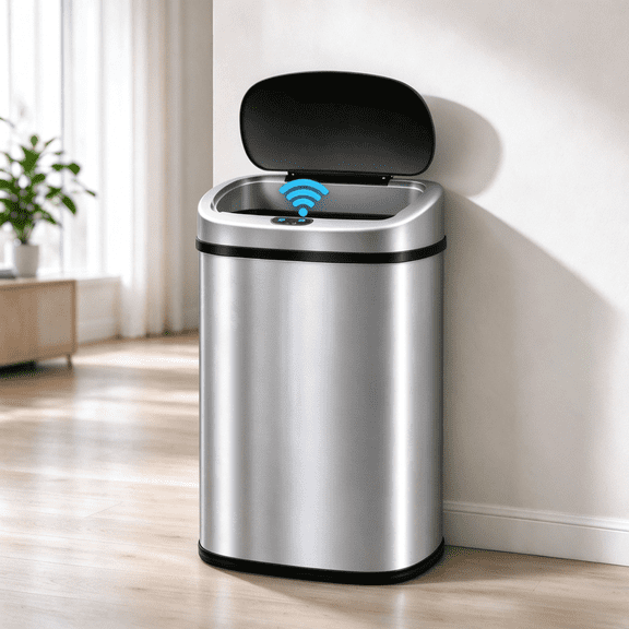 13 Gallon Kitchen Garbage Can Automatic Trash Can 13 Gallon Stainless Steel Trash Can Touch Free Bathroom Trash Can with Lid for Bathroom, Kitchen, Office