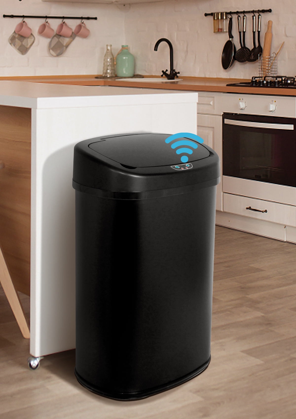 CL.HPAHKL 13 Gallon Kitchen Garbage Can Automatic Trash Can 13 Gallon Stainless Steel Trash Can Touch Free Bathroom Trash Can with Lid for Bathroom, Kitchen, Office, Black