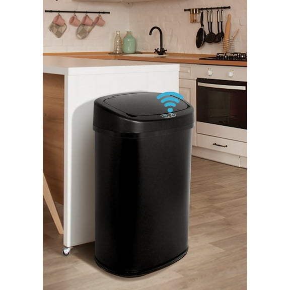 CL.HPAHKL 13 Gallon Kitchen Garbage Can Automatic Trash Can 13 Gallon Stainless Steel Trash Can Touch Free Bathroom Trash Can with Lid for Bathroom, Kitchen, Office, Black