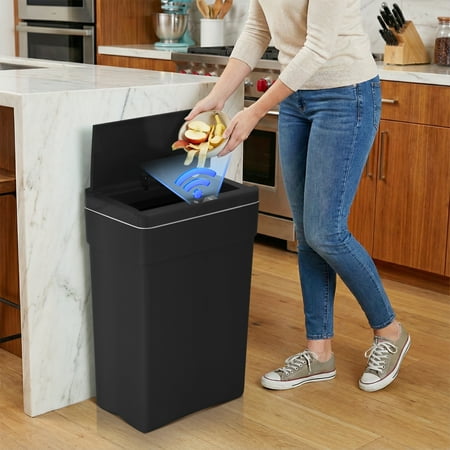 13 Gallon Kitchen Trash Can, Automatic Garbage Can with Touch-Free & Motion Sensor, Anti-Fingerprint High-Capacity Plastic Waste Bin, Black