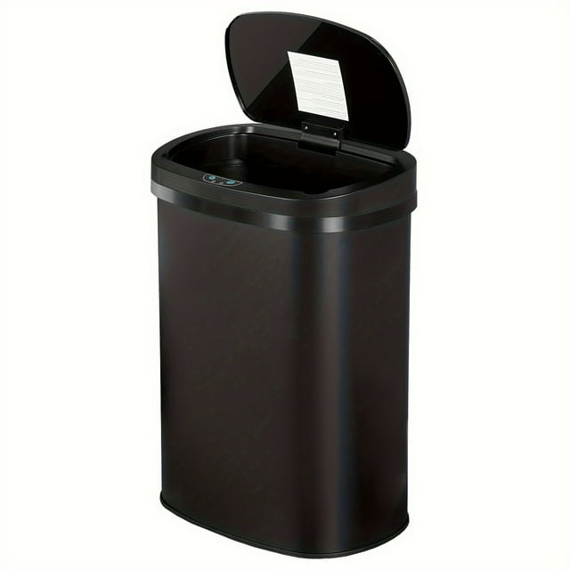 13Gallon Kitchen Trash Can Black Stainless Steel Garbage Can Automatic