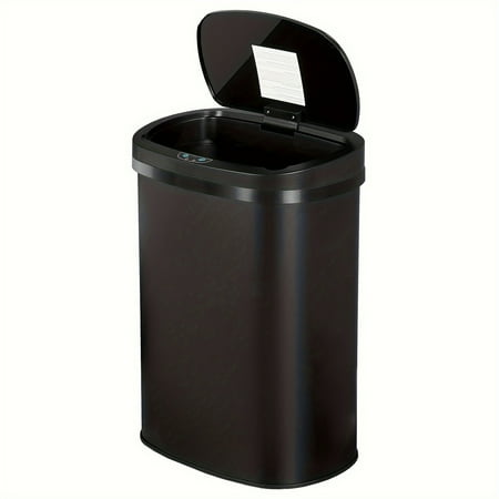 13-Gallon Kitchen Trash Can Black Stainless Steel Garbage Can Automatic Touch Free Garbage Bin Motion Sensor Trash Can with Lid Metal Waste Bin for Living Room, Kitchen, Bathroom, Office