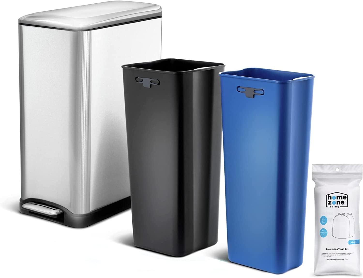 13 Gallon Kitchen Trash Can, Dual Compartment Recycle Combo, Slim Body