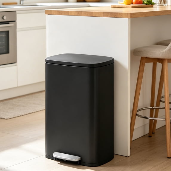 13 Gallon Kitchen Trash Can with Lid, 50 L Garbage Can, Hands-Free Stainless Steel Commercial Step Trash Bin with Removable Inner Bucket, Pedal Rubbish Bin for Home Office Bathroom, Black