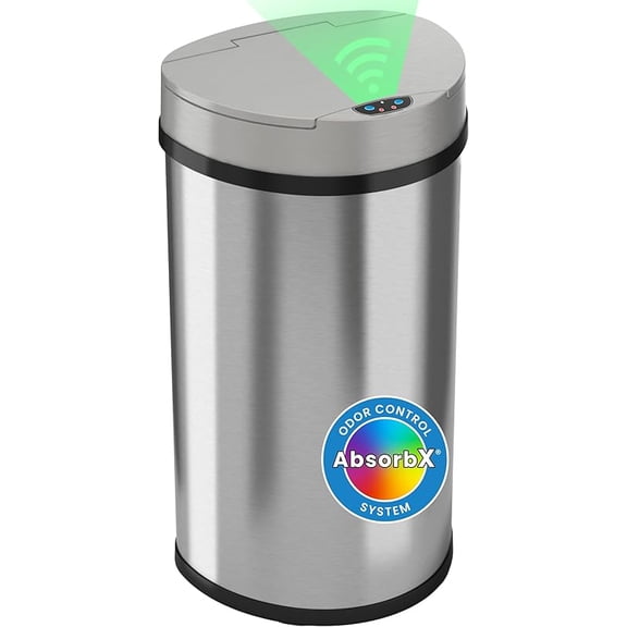 13 Gallon Kitchen Trash Can with Lid & Odor Filter – Motion Sensor Semi-Round Stainless Steel Garbage Bin for Home, Office, or Garage – Slim, Large Capacity Design