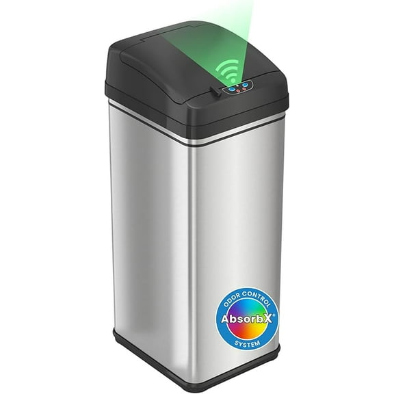 SensorCan 13 Gallon Kitchen Trash Can with Lid & Odor Filter – Motion Sensor Stainless Steel Garbage Bin for Home, Office, or Garage – Slim Oval Shape, Large Capacity Design-wpp