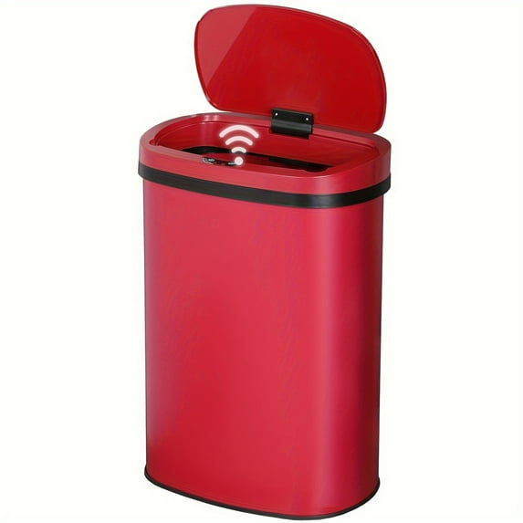 13-Gallon Kitchen Trash Can Red Stainless Steel Garbage Can Automatic Touch Free Garbage Bin Motion Sensor Trash Can with Lid Metal Waste Bin for Living Room, Kitchen, Bathroom, Office